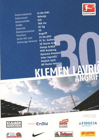 Autogramm Fussball | Karlsruher SC | 2011 | Klemen LAVRIC