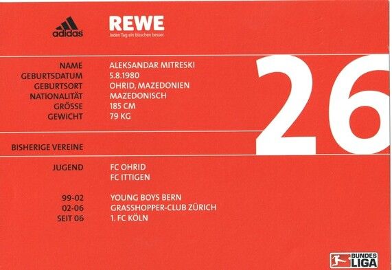 Autogramm Fussball | 1. FC Köln | 2007 | Aleksandar MITRESKI