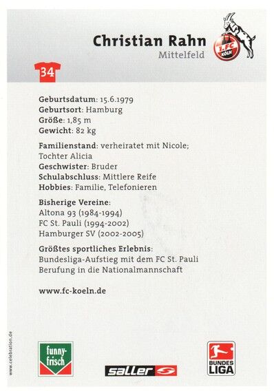 Autogramm Fussball | 1. FC Köln | 2004 | Christian RAHN
