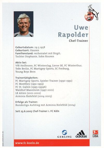 Autogramm Fussball | 1. FC Köln | 2005 | Uwe RAPOLDER