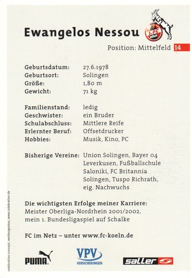 Autogramm Fussball | 1. FC Köln | 2002 | Ewangelos NESSOU