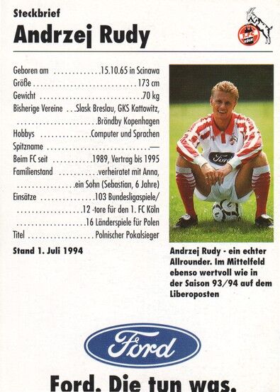 Autogramm Fussball | 1. FC Köln | 1994 | Andrzej RUDY