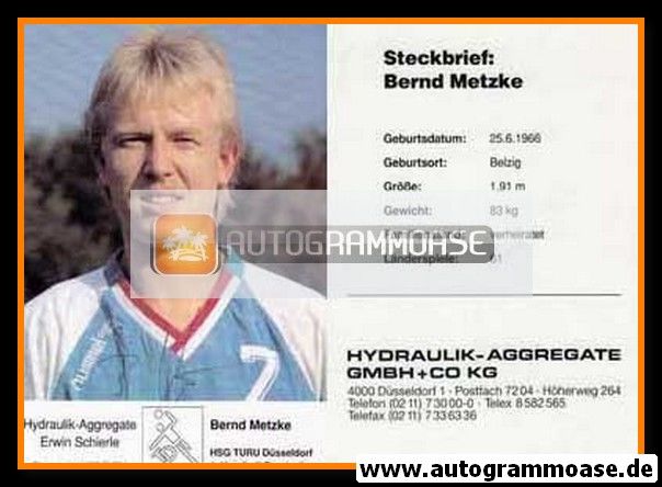 Autogramm Handball | HSG TURU Düsseldorf | 1992 | Bernd METZKE