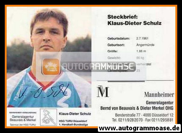 Autogramm Handball | HSG TURU Düsseldorf | 1992 | Klaus-Dieter SCHULZ
