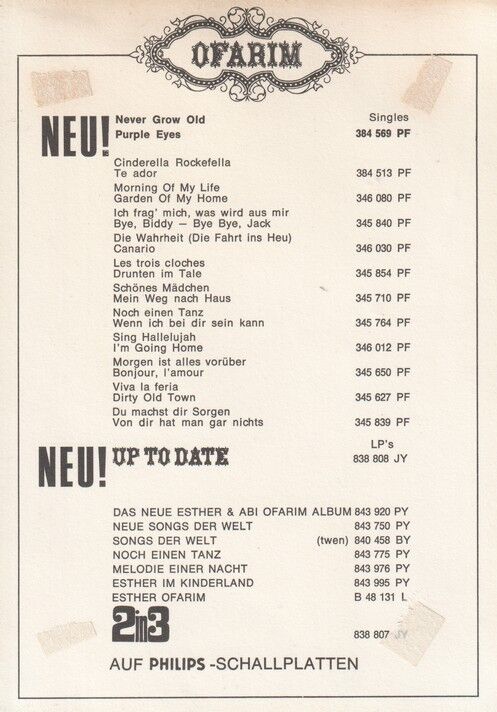 Autogramme Pop (ISR) | Abi + Esther OFARIM | 1968 "Up To Date" (Duo-Bild Color) Philips
