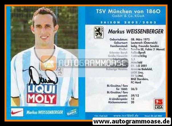 Autogramm Fussball | TSV 1860 München | 2002 | Markus WEISSENBERGER