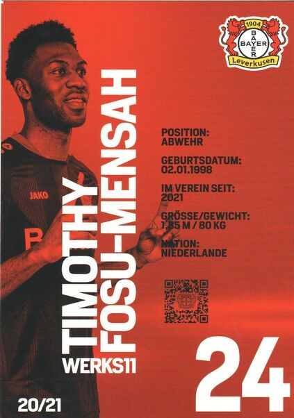 Autogramm Fussball | Bayer Leverkusen | 2020 | Timothy FOSU-MENSAH