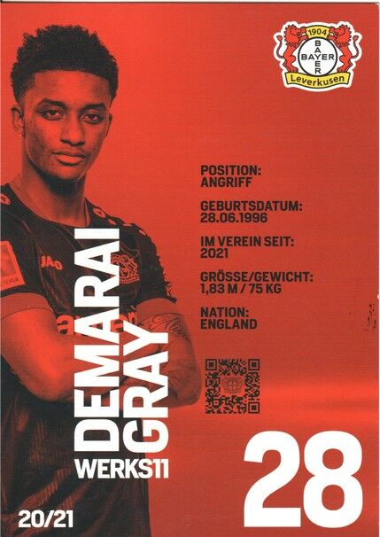 Autogramm Fussball | Bayer Leverkusen | 2020 | Demarai GRAY