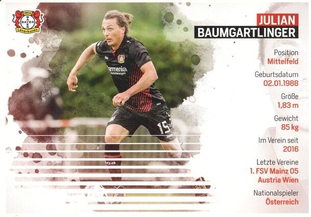 Autogramm Fussball | Bayer Leverkusen | 2017 | Julian BAUMGARTLINGER