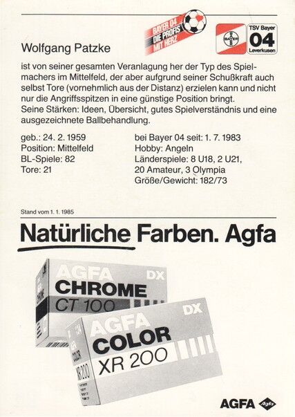 Autogramm Fussball | Bayer Leverkusen | 1984 | Wolfgang PATZKE