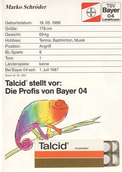 Autogramm Fussball | Bayer Leverkusen | 1992 | Marko SCHRÖDER