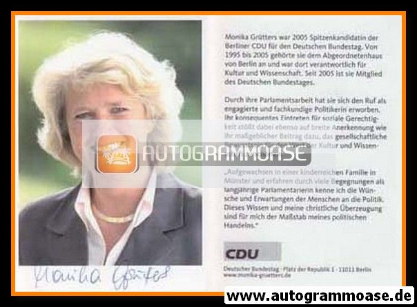 Autogramm Politik | CDU | Monika GRÜTTERS | 2000er (Portrait Color)