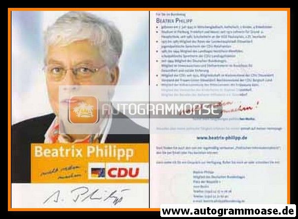 Autogramm Politik | CDU | Beatrix PHILIPP | 2000er (Portrait Color) Lebenslauf 1