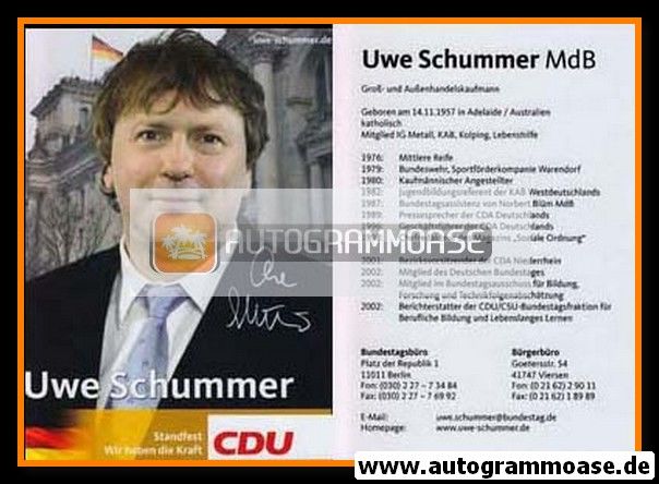 Autogramm Politik | CDU | Uwe SCHUMMER | 2000er (Lebenslauf "Standfest")