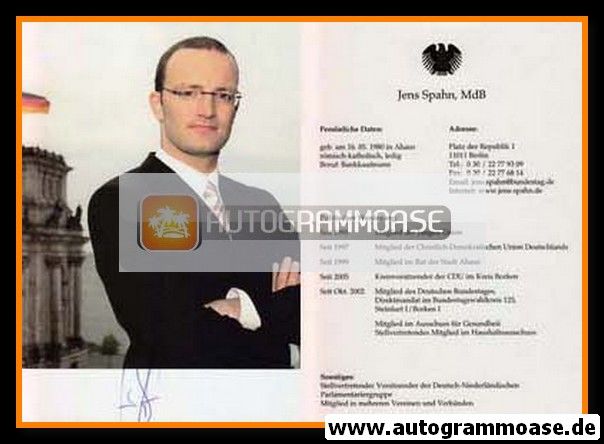 Autogramm Politik | CDU | Jens SPAHN | 2000er (Portrait Color) Lebenslauf