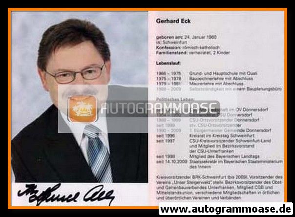Autogramm Politik | CSU | Gerhard ECK | 2000er (Lebenslauf)