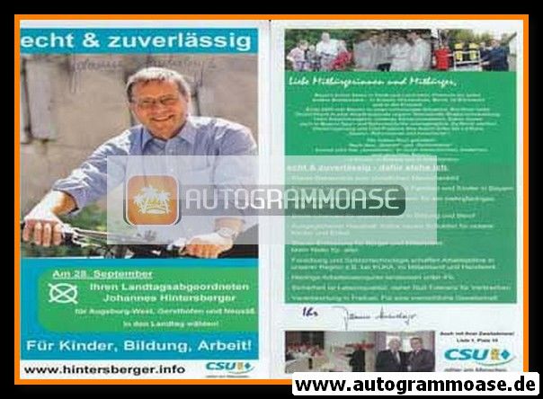 Autogramm Politik | CSU | Johannes HINTERSBERGER | 2008 (Landtagswahl)