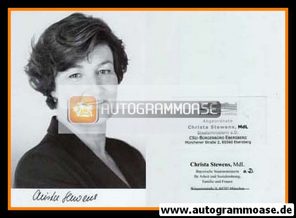 Autogramm Politik | CSU | Christa STEWENS | 2000er (Portrait SW)