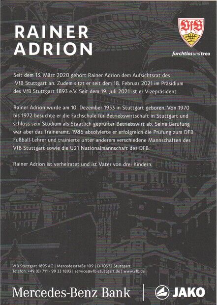 Autogramm Fussball | VfB Stuttgart | 2022 | Rainer ADRION