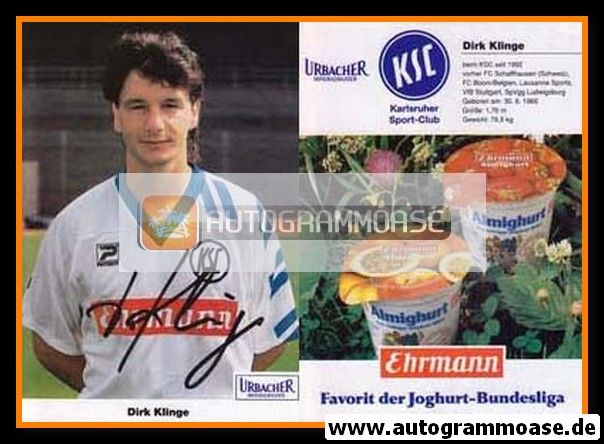 Autogramm Fussball | Karlsruher SC | 1992 | Dirk KLINGE