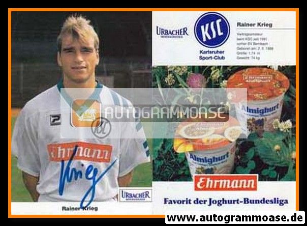 Autogramm Fussball | Karlsruher SC | 1992 | Rainer KRIEG